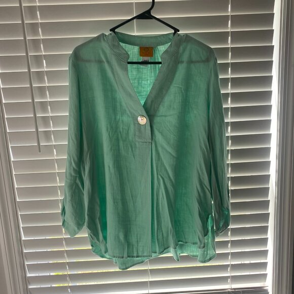 Soft Green Linen Blend Blouse PXL - Picture 1 of 13